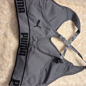 Puma Charcoal Gray Sports Bra with Black Logo